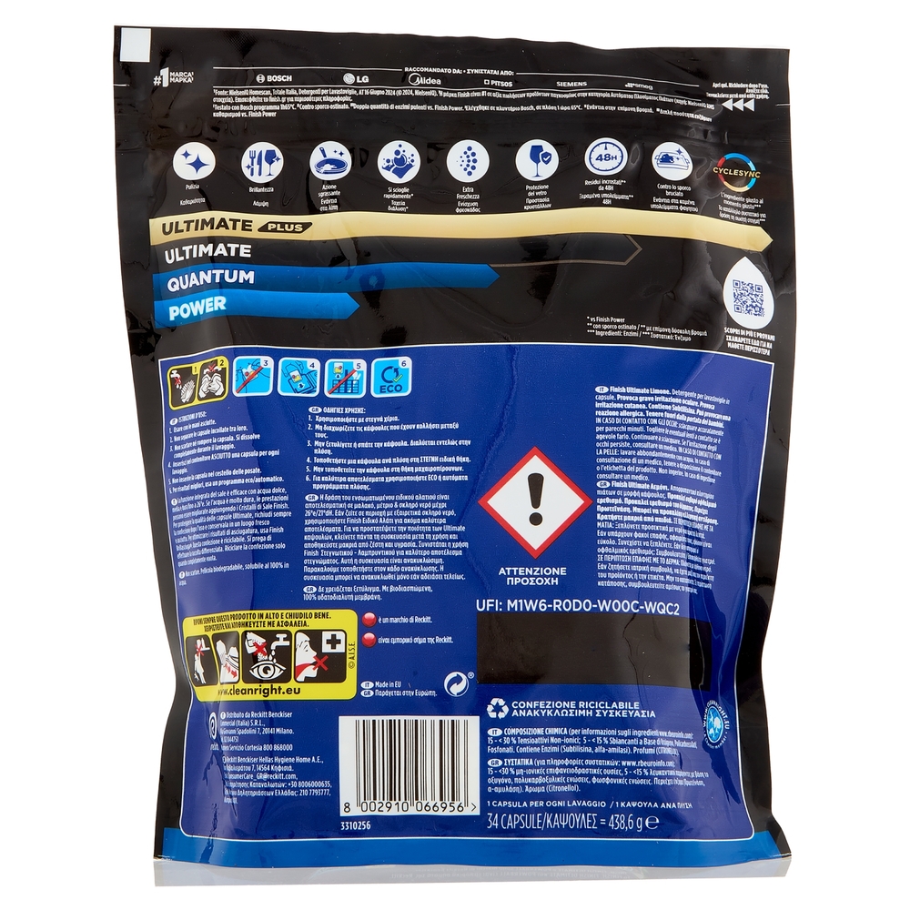 Finish Ultimate Limone pastiglie lavastoviglie 34 lavaggi 438,6 g